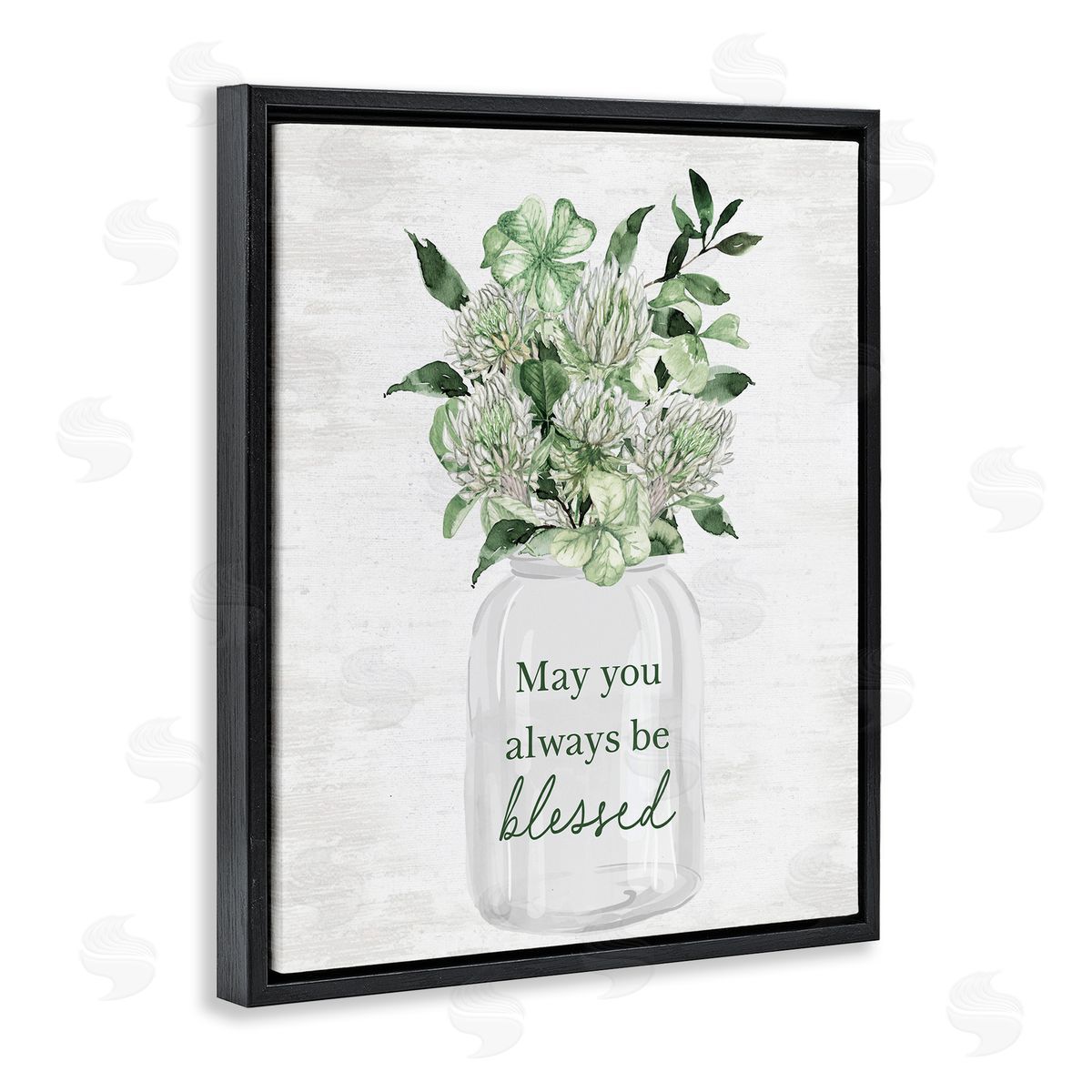Lettered and Lined Be Blessed Lucky Spring Flowers Black Floating Frame Canvas Wall Art Print