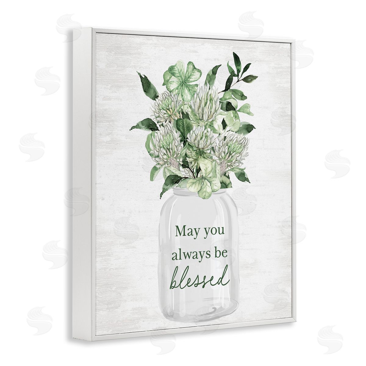 Lettered and Lined Be Blessed Lucky Spring Flowers White Frame Giclee Art Print