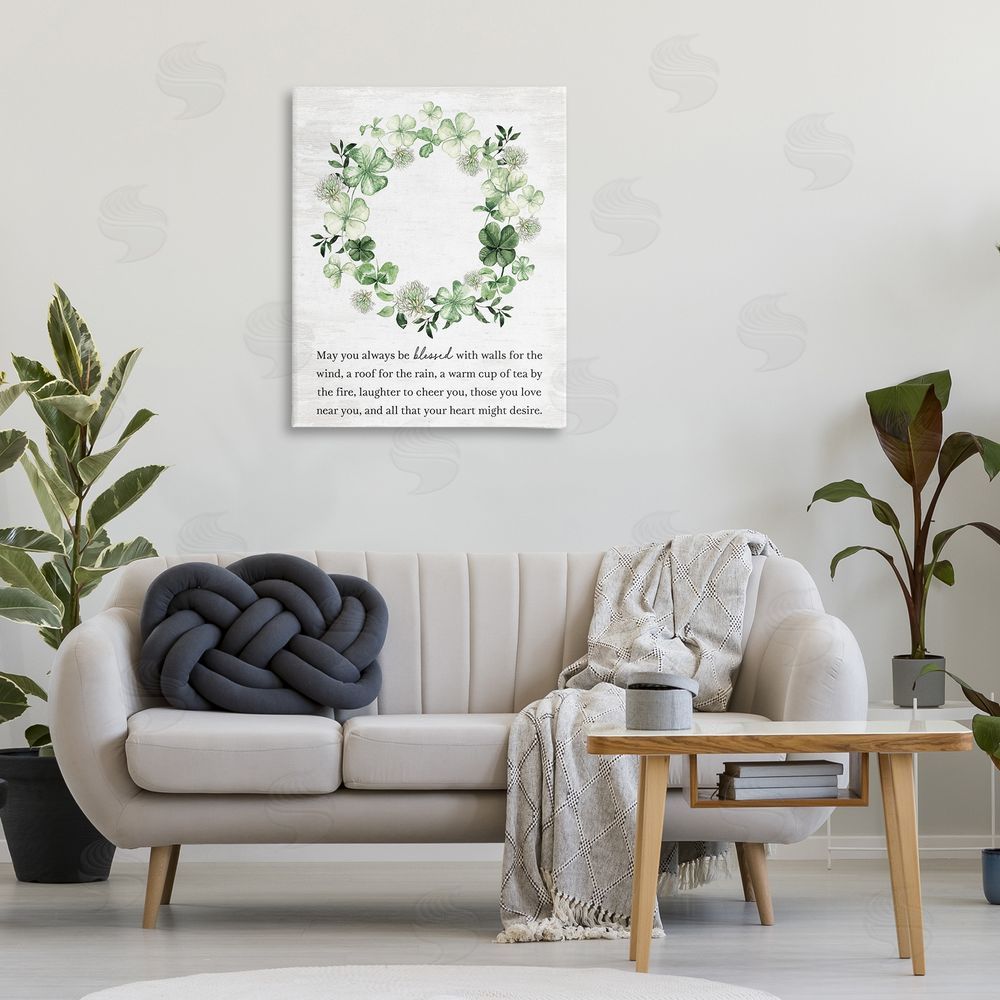 Lettered and Lined Blessed Irish Clover Wreath Printed Wall Art in Room
