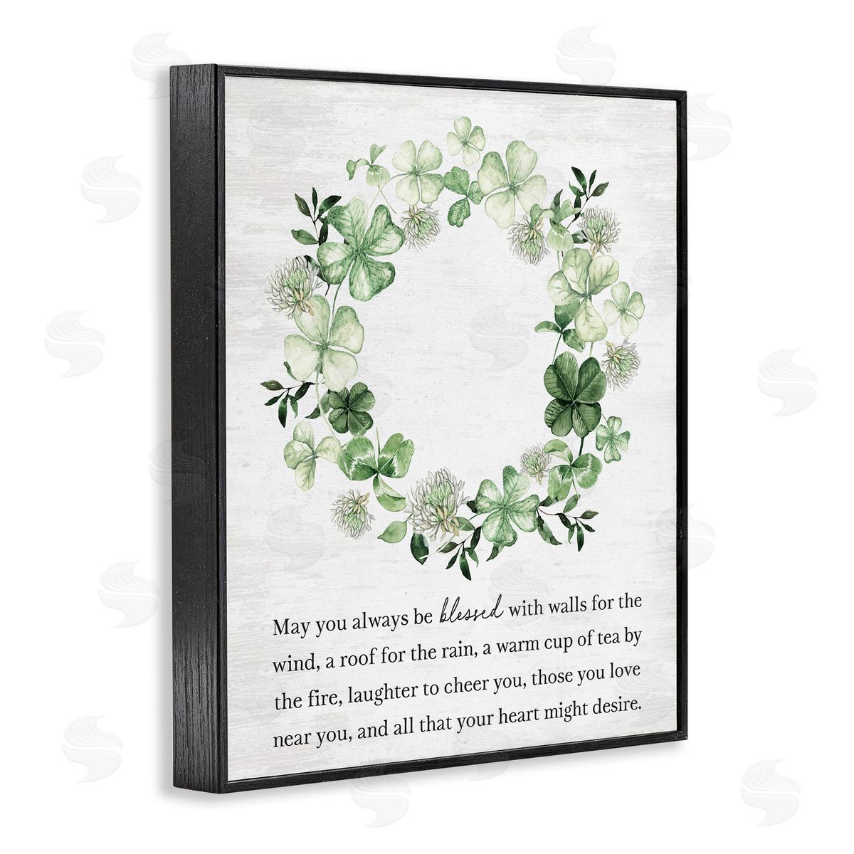 Lettered and Lined Blessed Irish Clover Wreath Black Framed Giclee Art Print