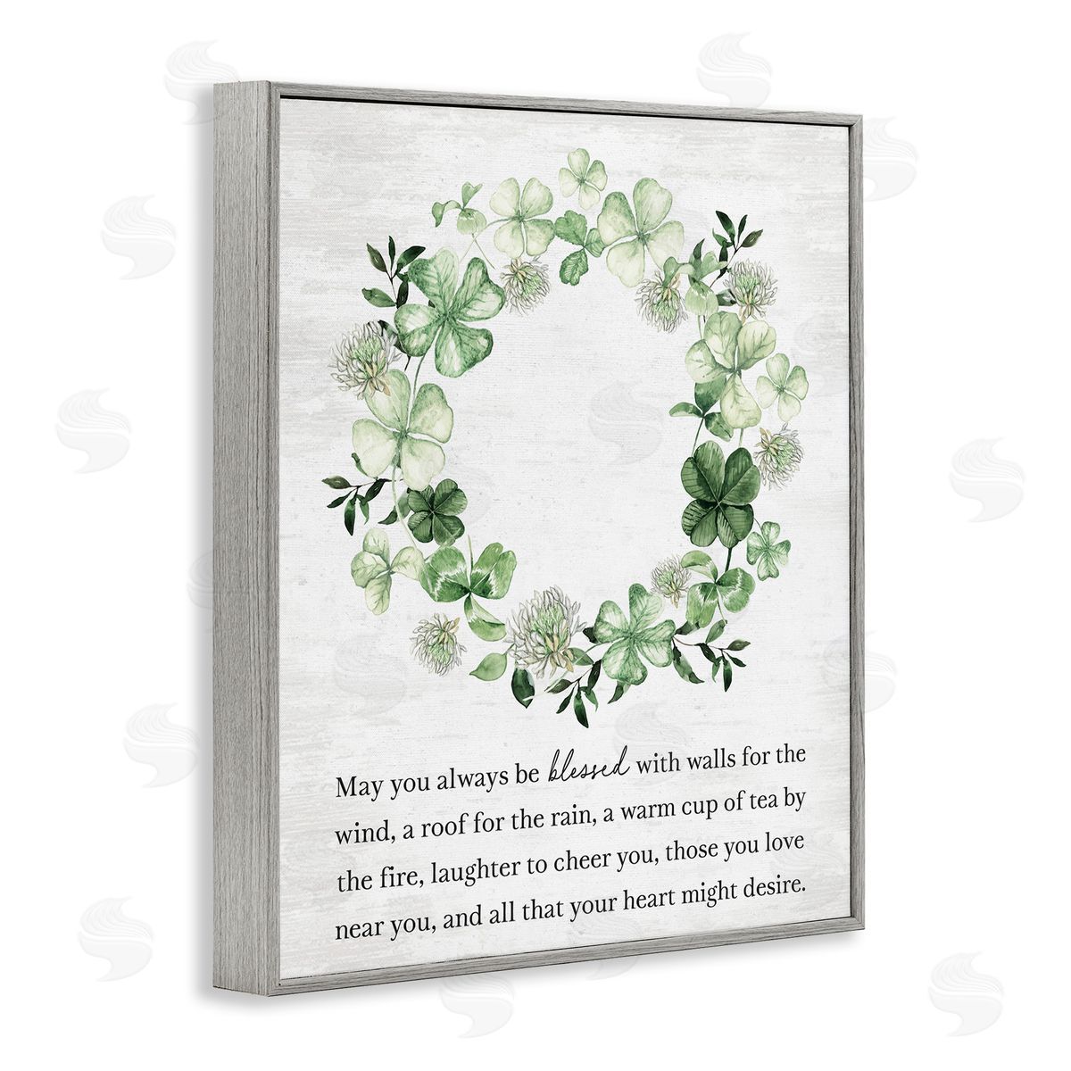 Lettered and Lined Blessed Irish Clover Wreath Gray Framed Giclee Art Print