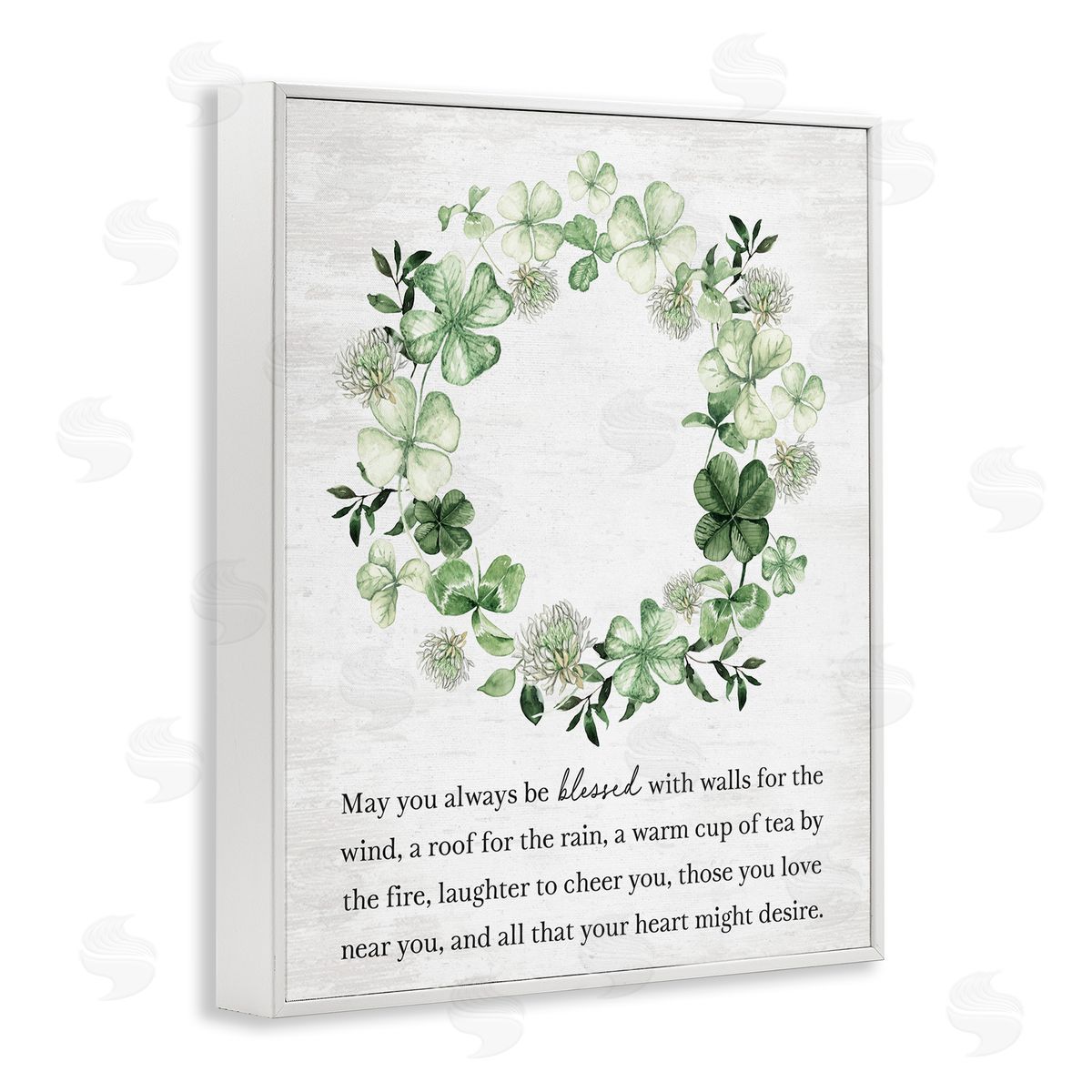 Lettered and Lined Blessed Irish Clover Wreath White Frame Giclee Art Print