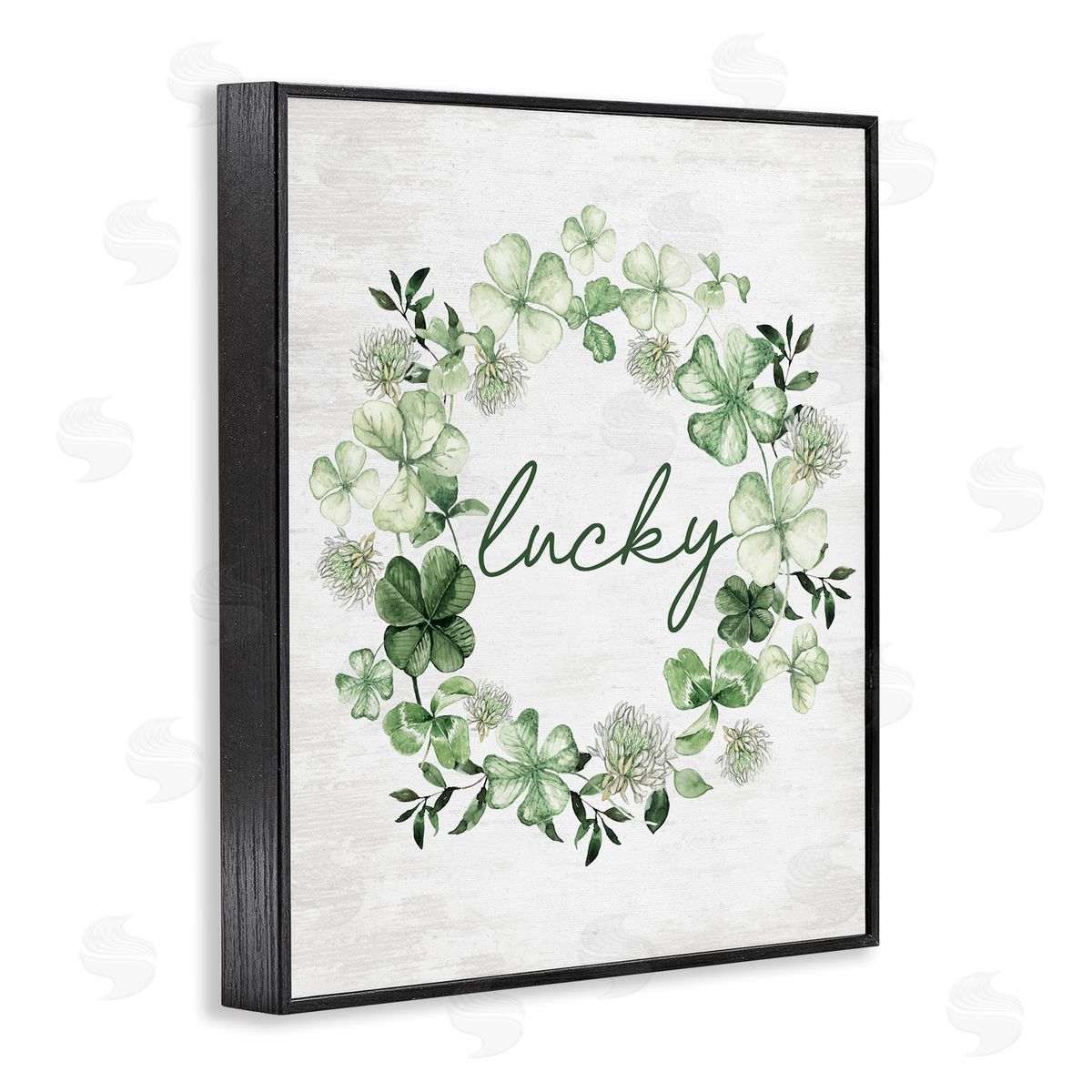 Lettered and Lined Lucky Clovers Botanical Wreath Black Framed Giclee Art Print