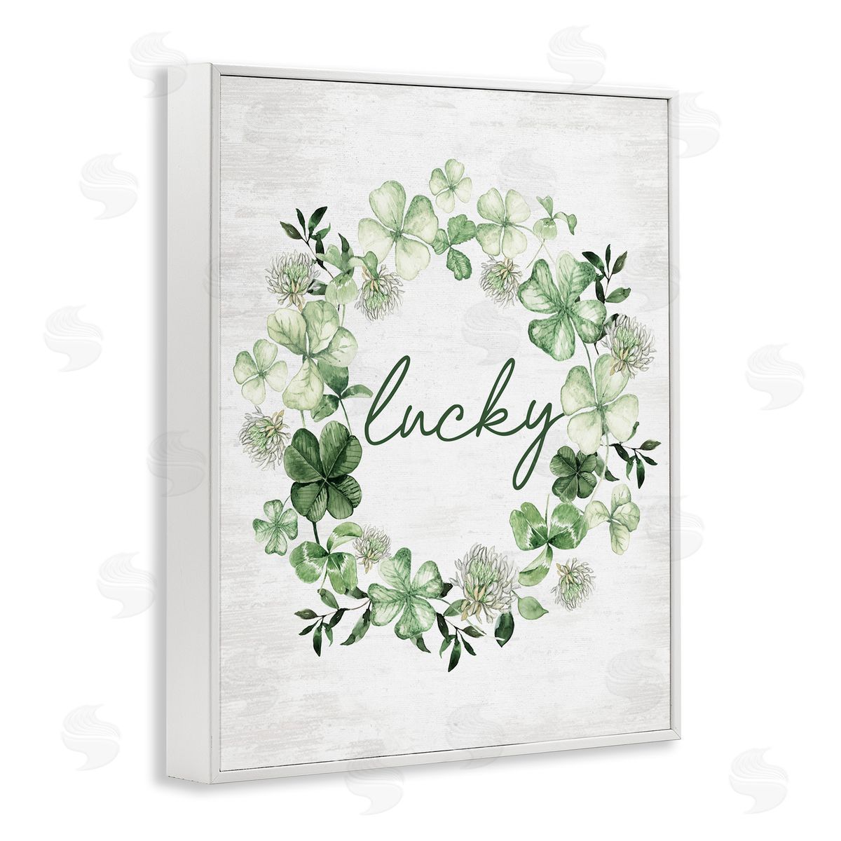 Lettered and Lined Lucky Clovers Botanical Wreath White Frame Giclee Art Print