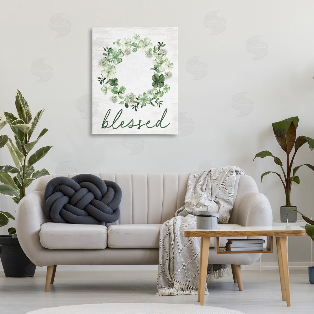 Lettered and Lined Blessed with Spring Clover Wreath Printed Wall Art in Room