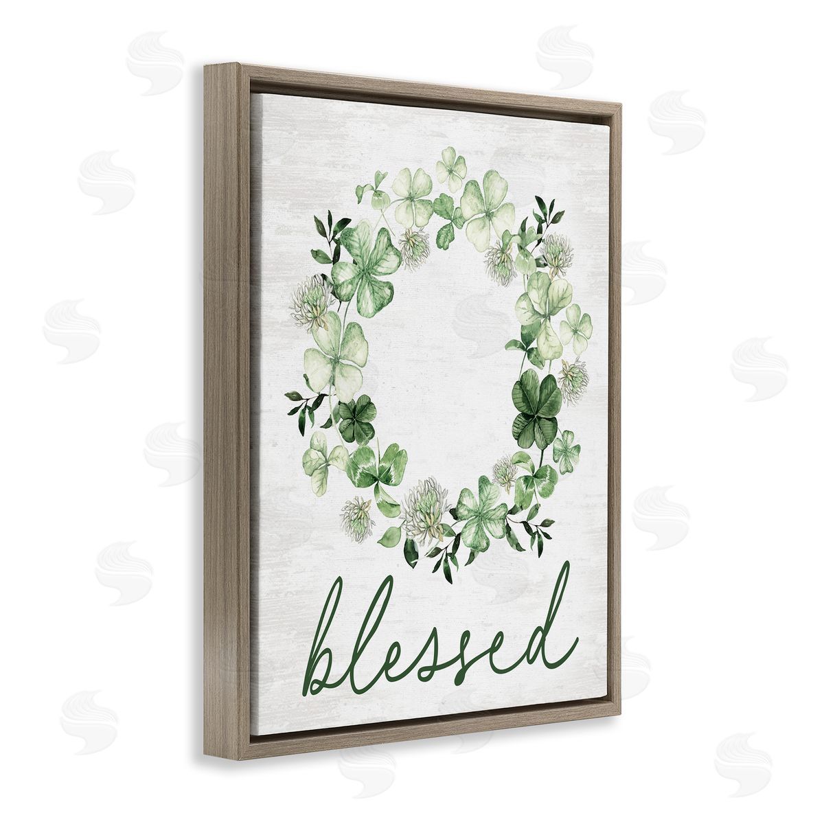 Lettered and Lined Blessed with Spring Clover Wreath Brown Floating Frame Canvas Art Print