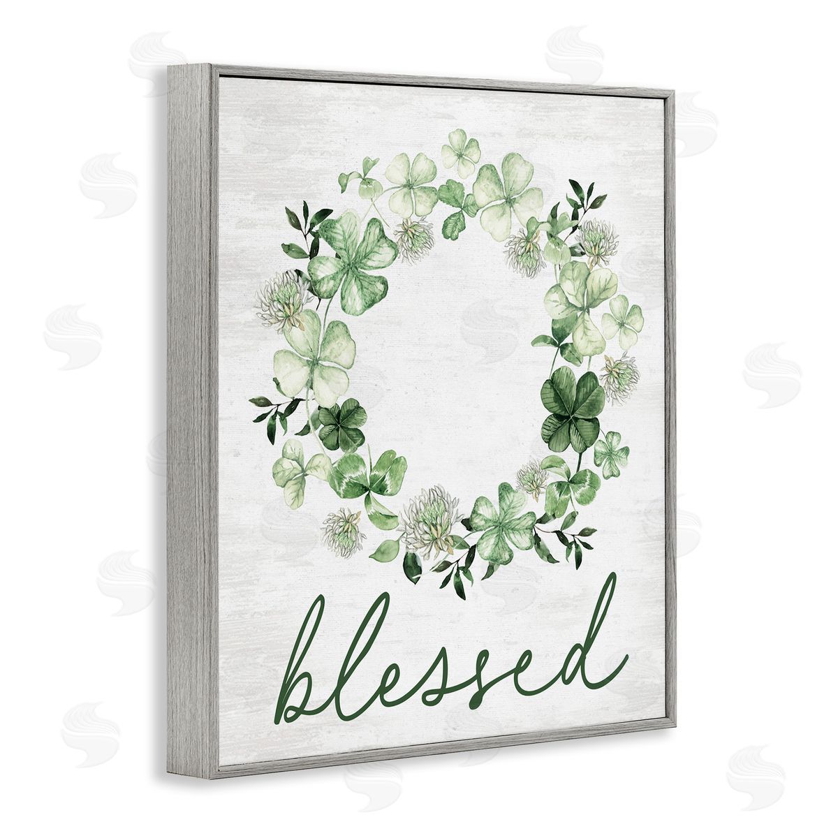 Lettered and Lined Blessed with Spring Clover Wreath Gray Framed Giclee Art Print