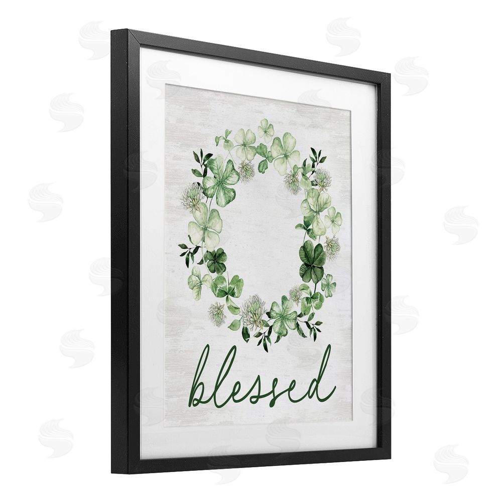 Lettered and Lined Blessed with Spring Clover Wreath Black Framed Print Under Glass Art