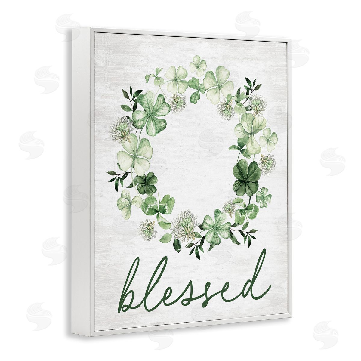Lettered and Lined Blessed with Spring Clover Wreath White Frame Giclee Art Print