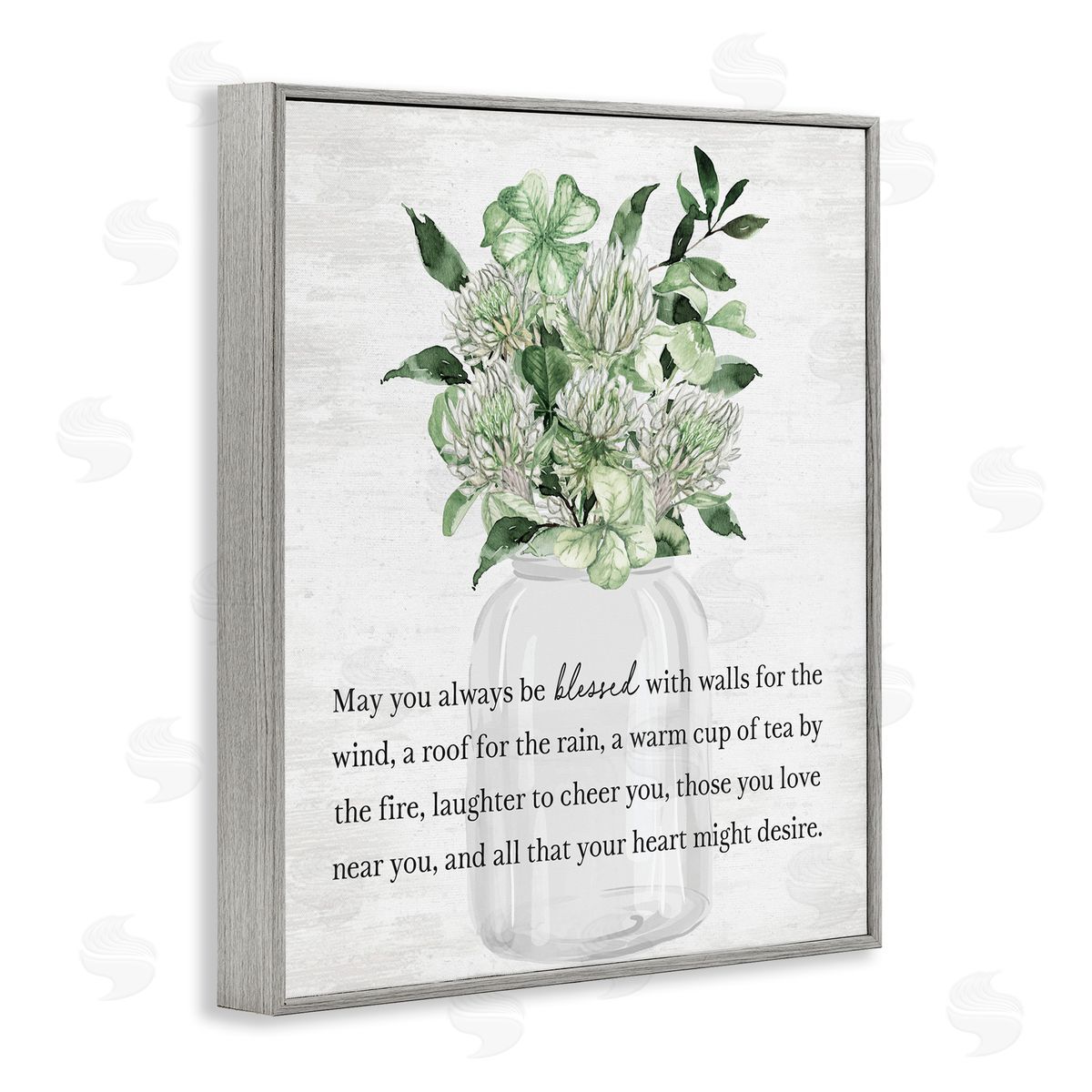 Lettered and Lined Blessed Spring Florals & Clovers Gray Framed Giclee Art Print
