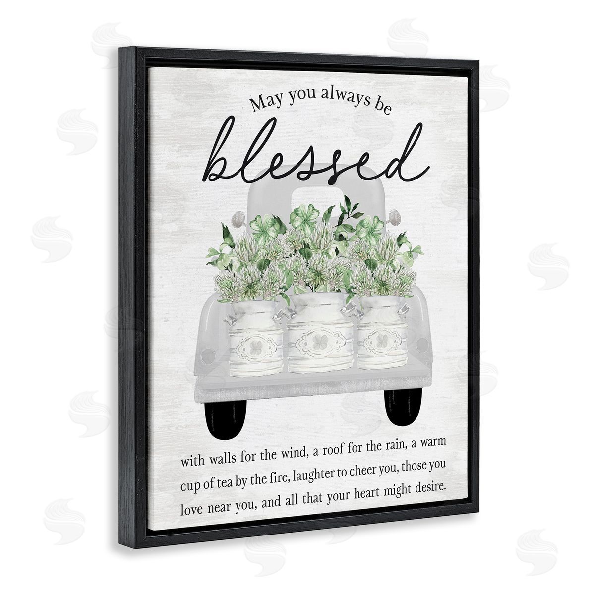 Lettered and Lined Always Be Blessed Spring Florals Black Floating Frame Canvas Wall Art Print