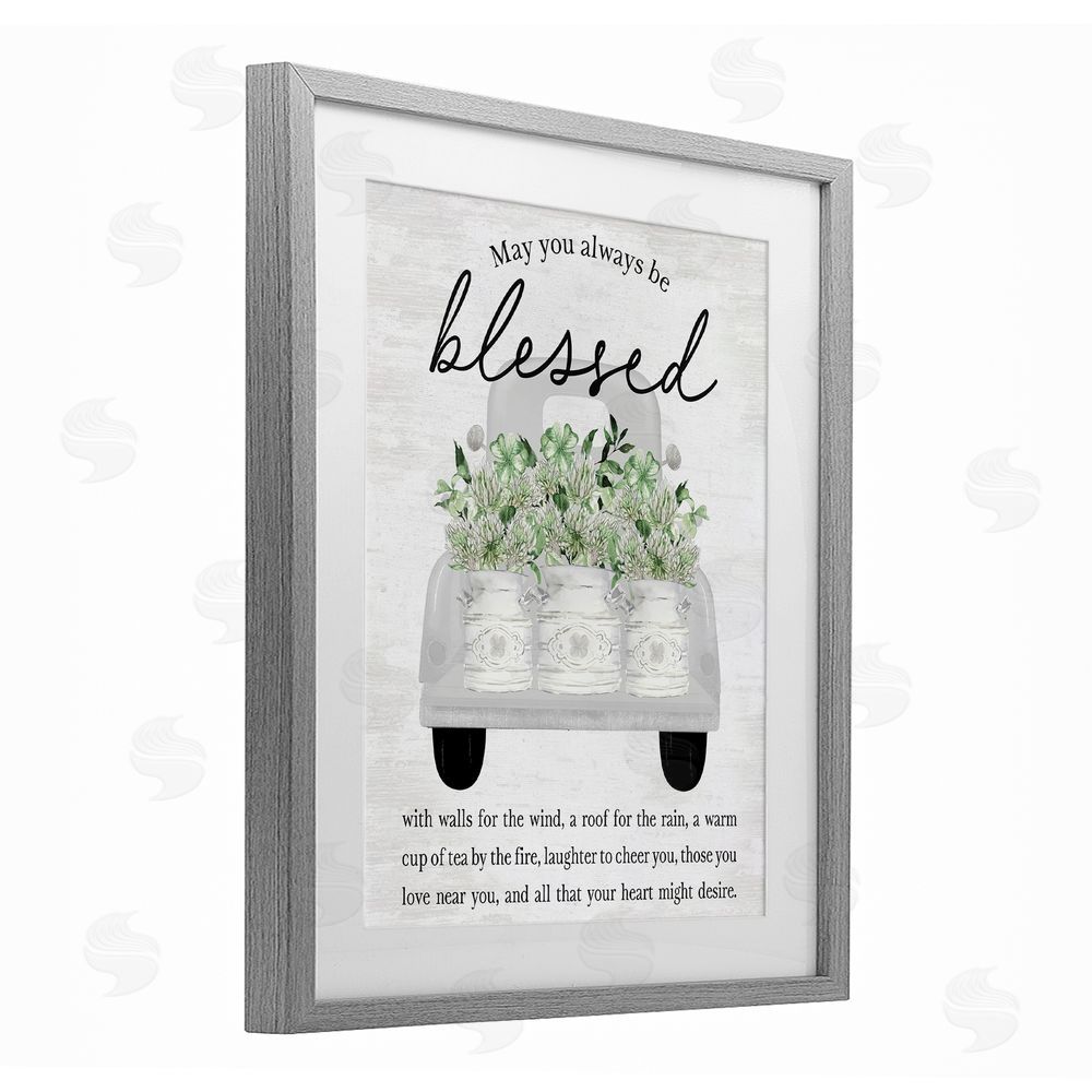 Lettered and Lined Always Be Blessed Spring Florals Gray Framed Print Under Glass Art
