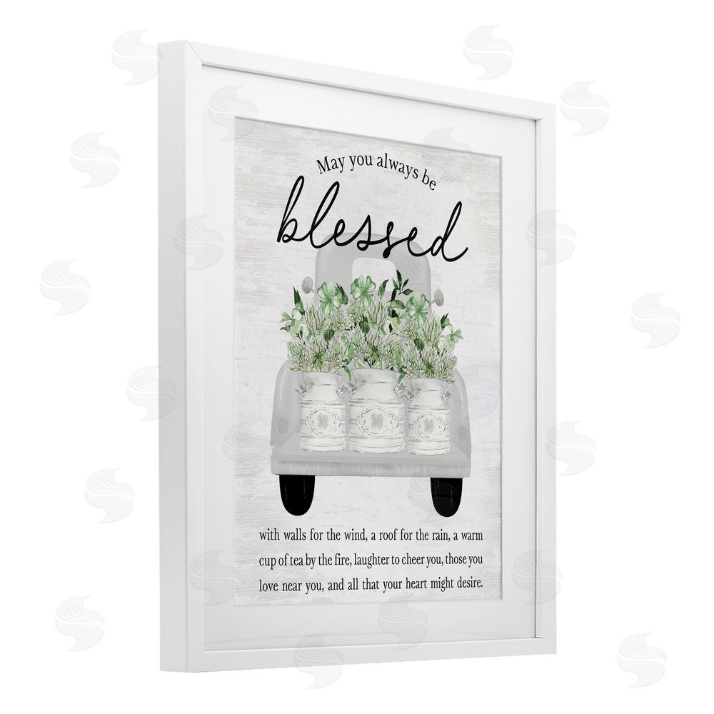 Lettered and Lined Always Be Blessed Spring Florals White Framed Print Under Glass Art