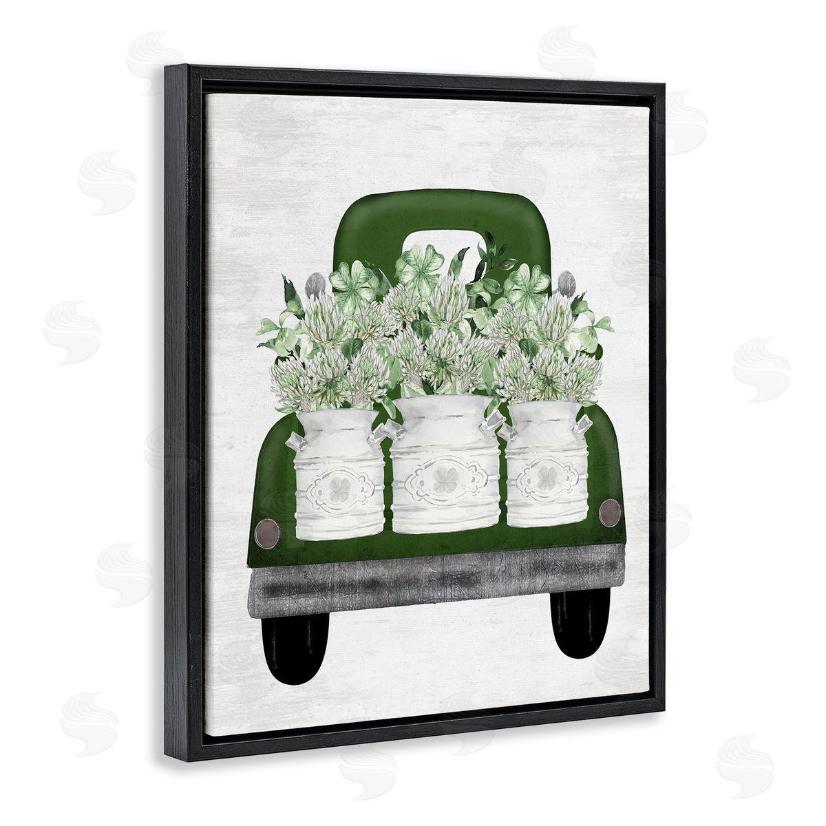 Lettered and Lined Spring Shamrock Assortments Truck Black Floating Frame Canvas Wall Art Print