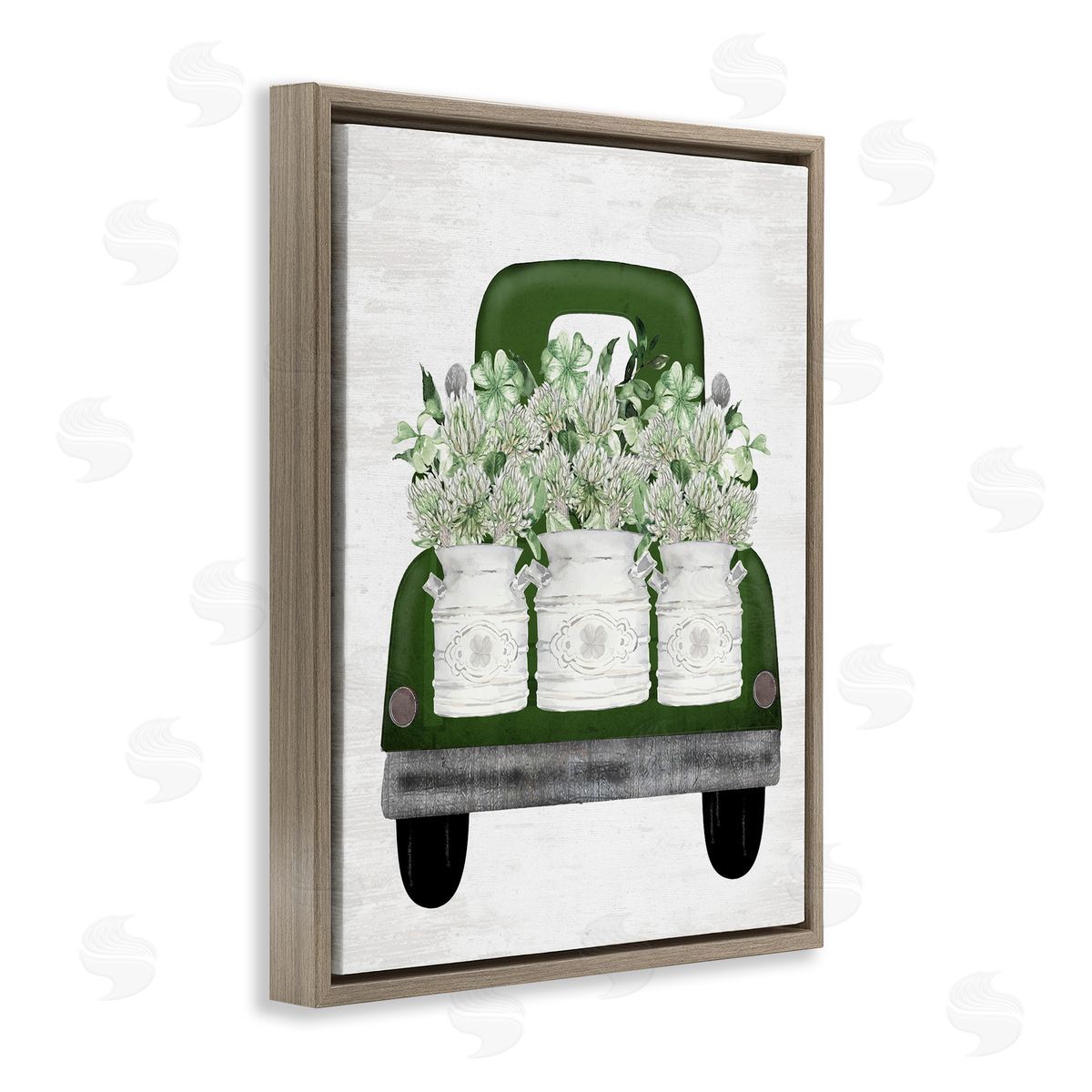 Lettered and Lined Spring Shamrock Assortments Truck Brown Floating Frame Canvas Art Print