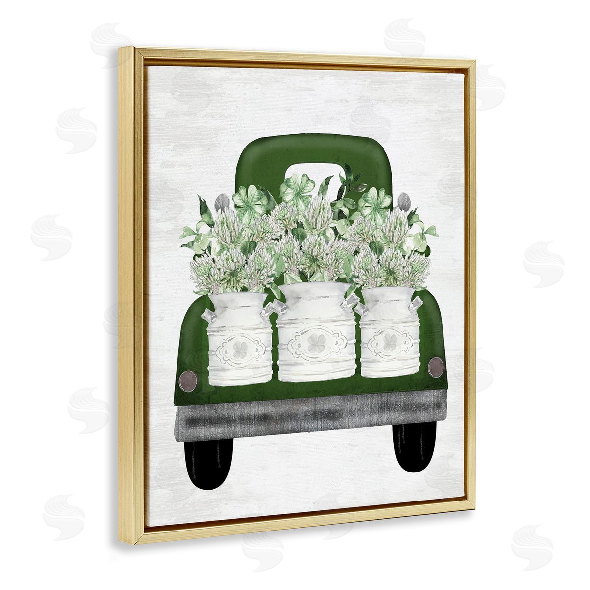Lettered and Lined Spring Shamrock Assortments Truck Gold Floating Frame Canvas Art Print