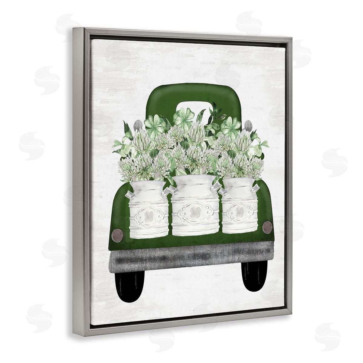 Lettered and Lined Spring Shamrock Assortments Truck Gray Floating Frame Canvas Art Print