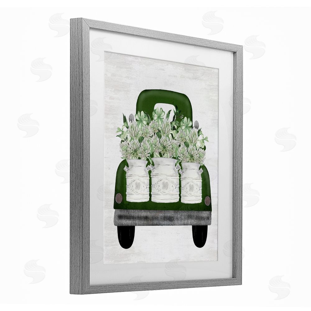 Lettered and Lined Spring Shamrock Assortments Truck Gray Framed Print Under Glass Art