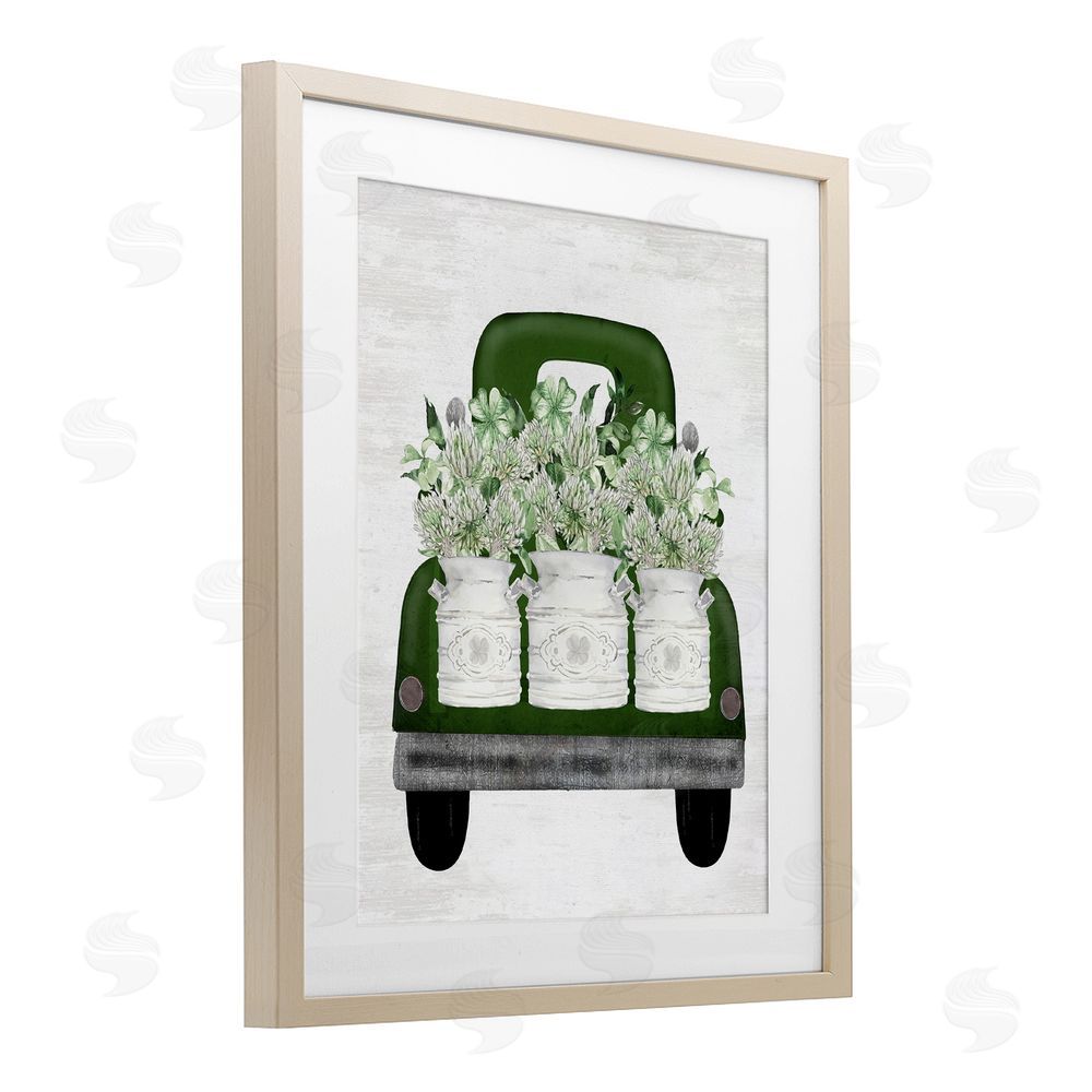 Lettered and Lined Spring Shamrock Assortments Truck Birch Framed Print Under Glass Art