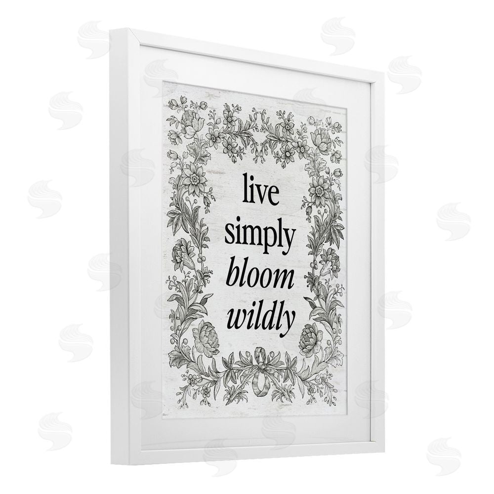 Lettered and Lined Bloom Wildly Vintage Border White Framed Print Under Glass Art