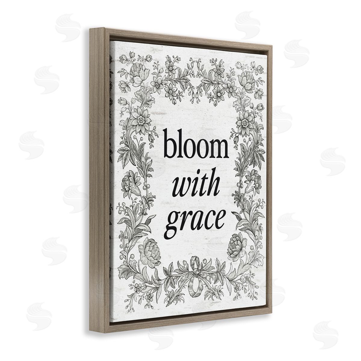 Lettered and Lined Bloom with Grace Vintage Border Brown Floating Frame Canvas Art Print
