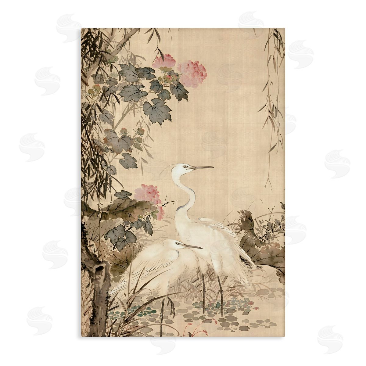 Vintage Hustle Silk And Moonlight Scenery Canvas Wall Art Print