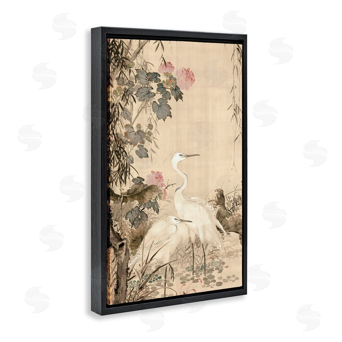 Vintage Hustle Silk And Moonlight Scenery Black Floating Frame Canvas Wall Art Print