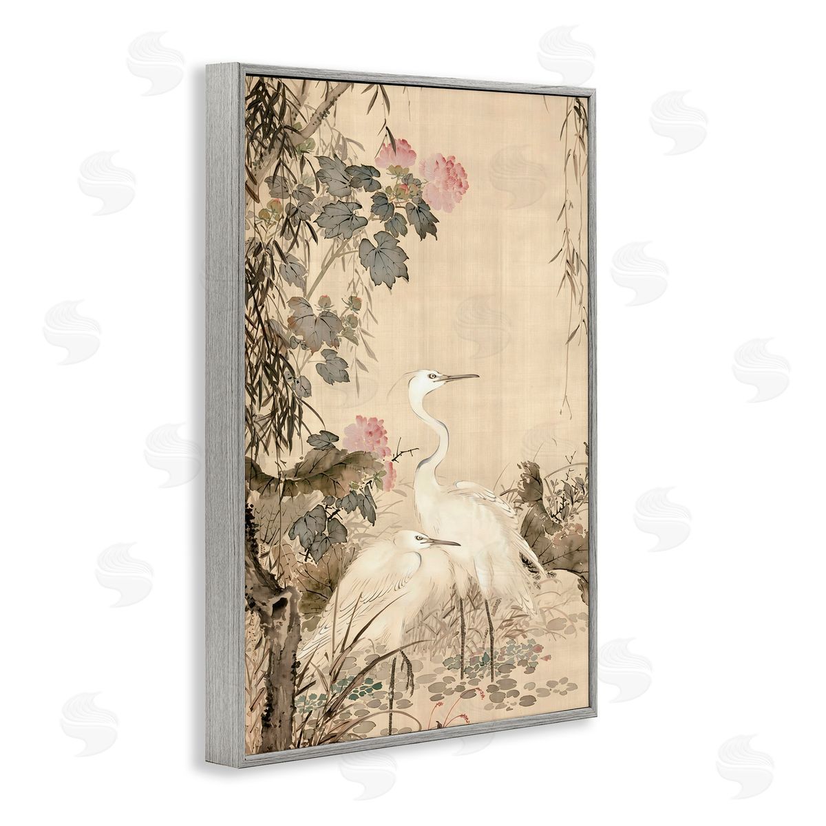 Vintage Hustle Silk And Moonlight Scenery Gray Framed Giclee Art Print