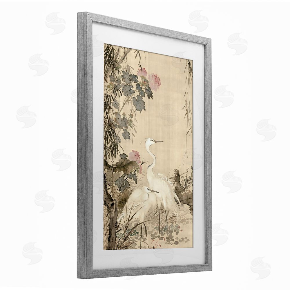 Vintage Hustle Silk And Moonlight Scenery Gray Framed Print Under Glass Art