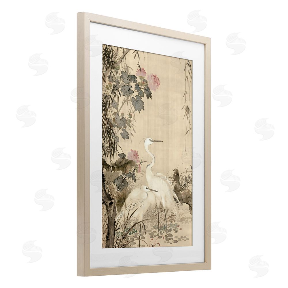 Vintage Hustle Silk And Moonlight Scenery Birch Framed Print Under Glass Art
