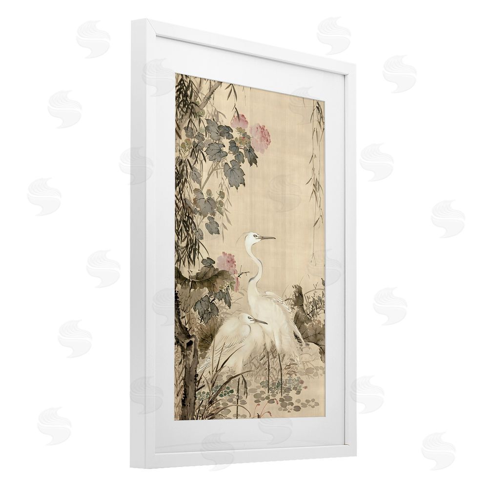 Vintage Hustle Silk And Moonlight Scenery White Framed Print Under Glass Art
