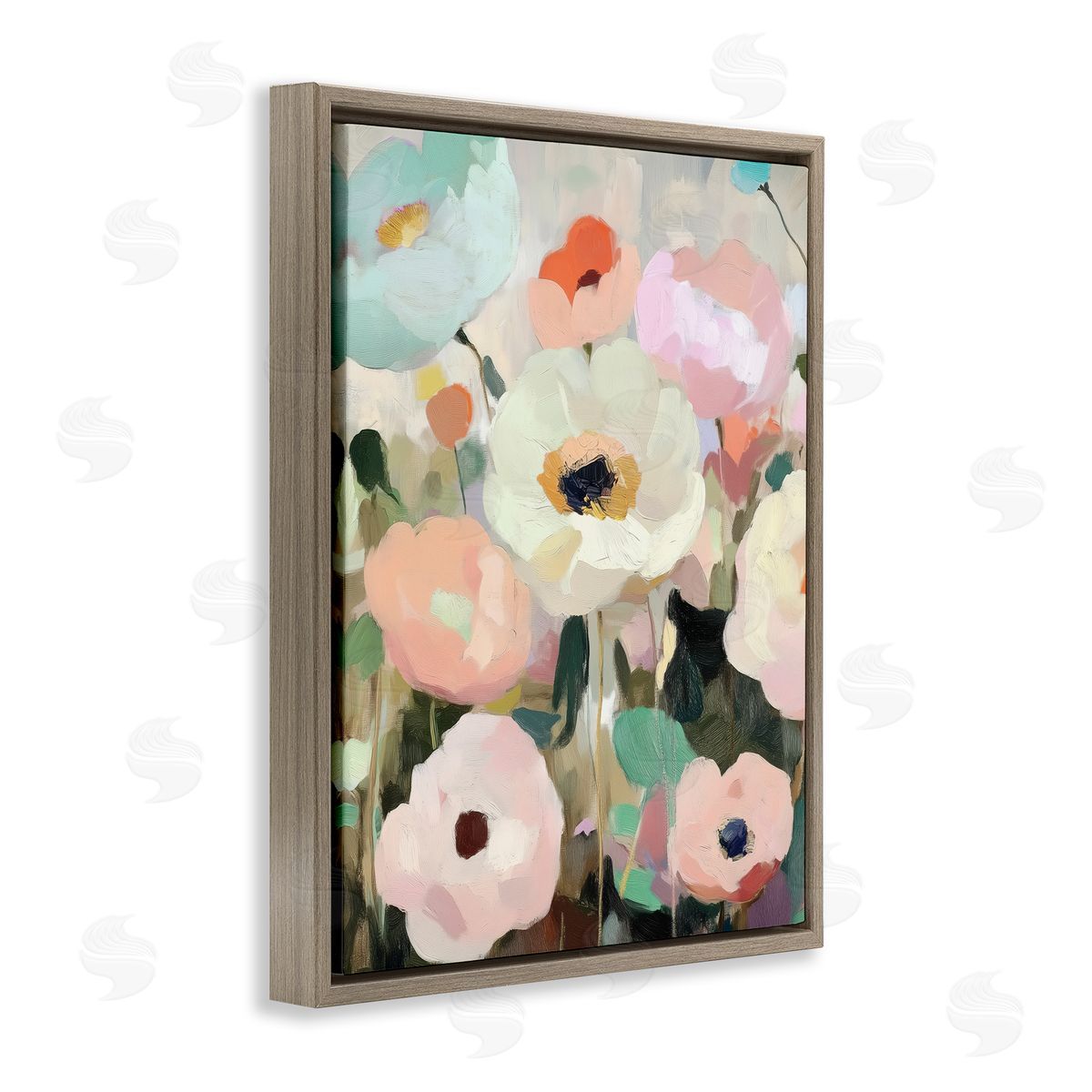 Annabelle Hall Garden Of Mint Flowers Brown Floating Frame Canvas Art Print
