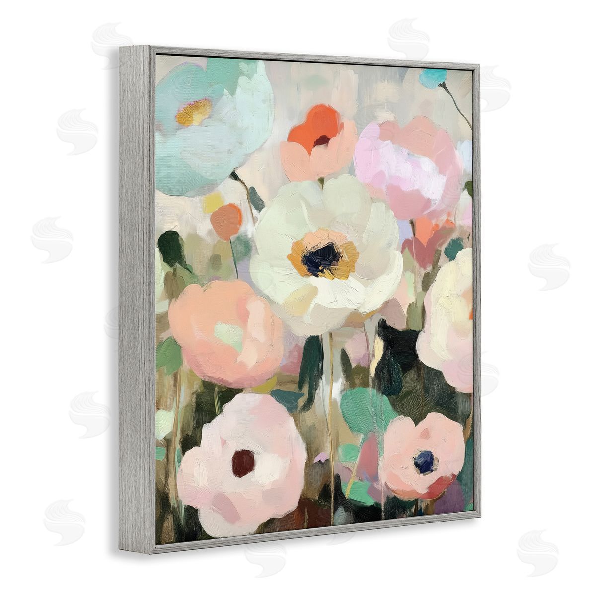Annabelle Hall Garden Of Mint Flowers Gray Framed Giclee Art Print