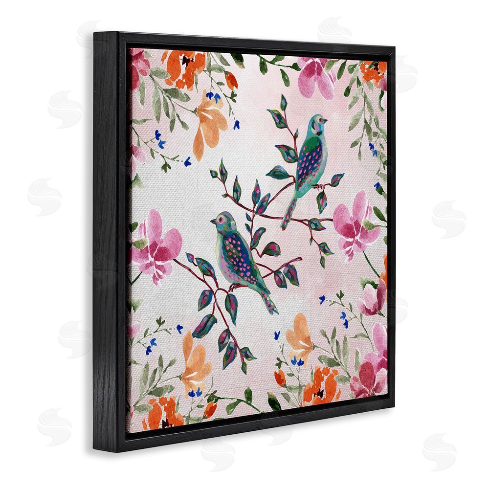 Adonna Ebrahimi Two Birds & Country Florals Black Floating Frame Canvas Wall Art Print