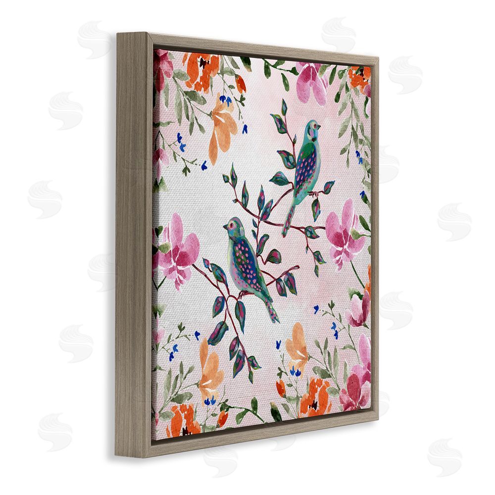 Adonna Ebrahimi Two Birds & Country Florals Brown Floating Frame Canvas Art Print