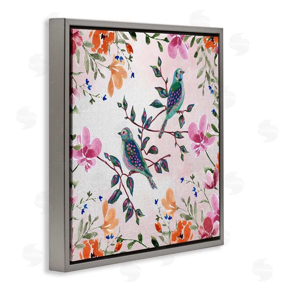 Adonna Ebrahimi Two Birds & Country Florals Gray Floating Frame Canvas Art Print