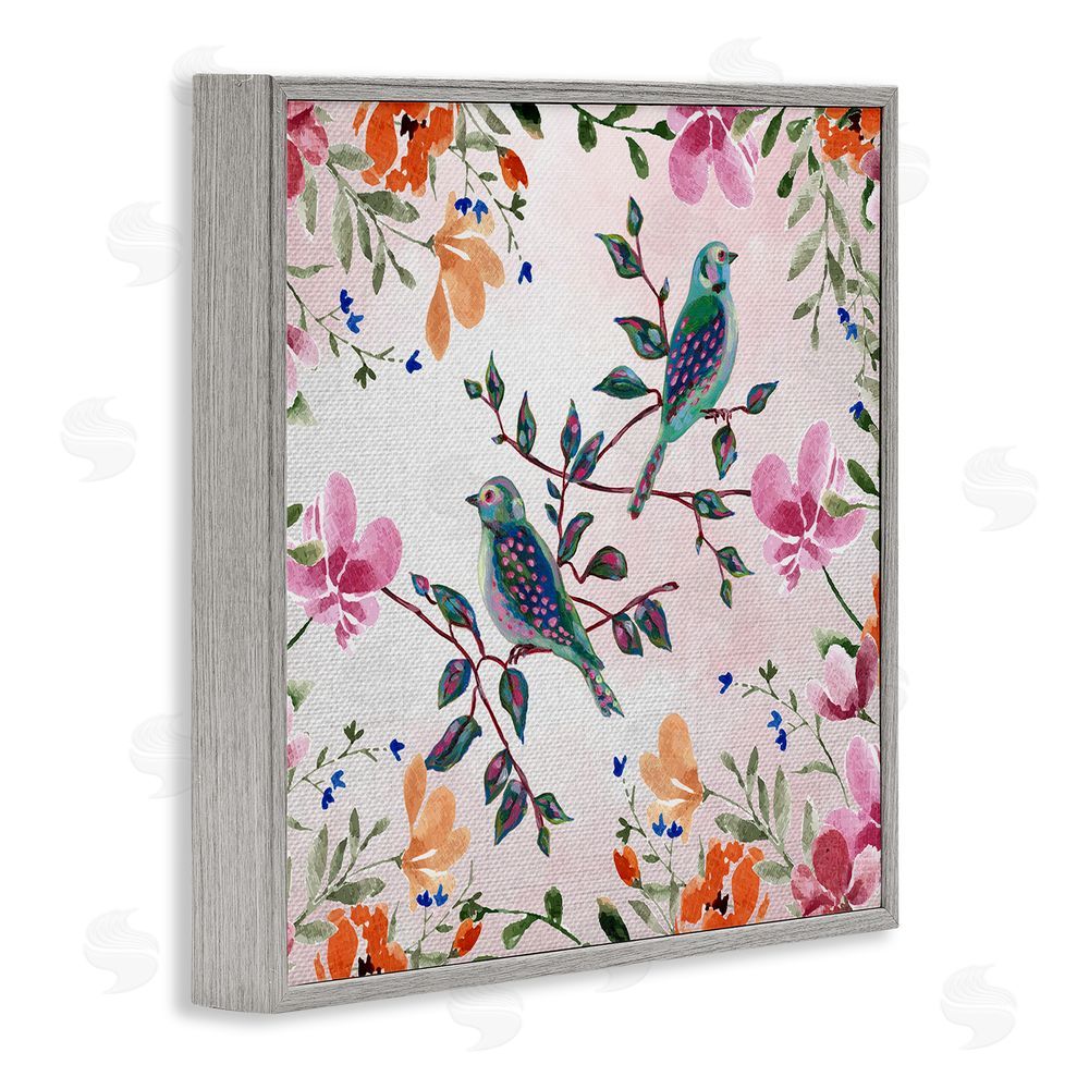Adonna Ebrahimi Two Birds & Country Florals Gray Framed Giclee Art Print