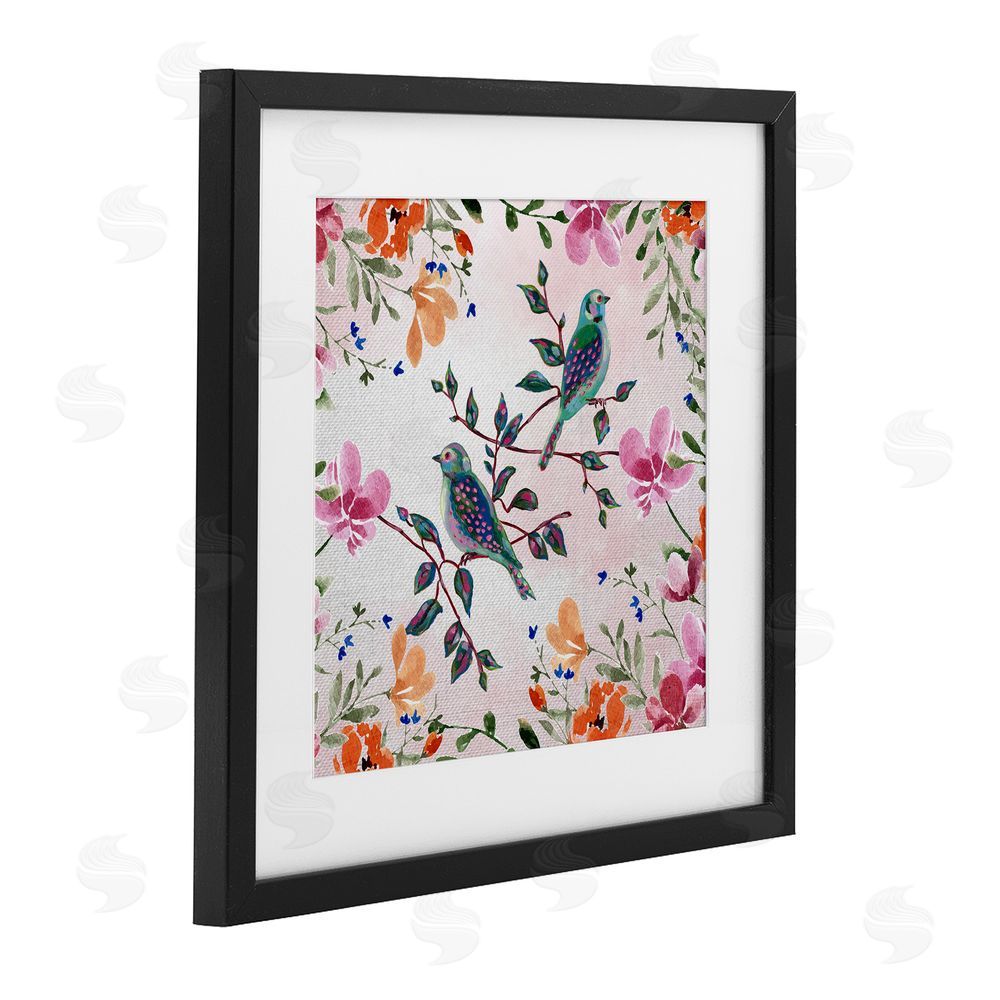 Adonna Ebrahimi Two Birds & Country Florals Black Framed Print Under Glass Art