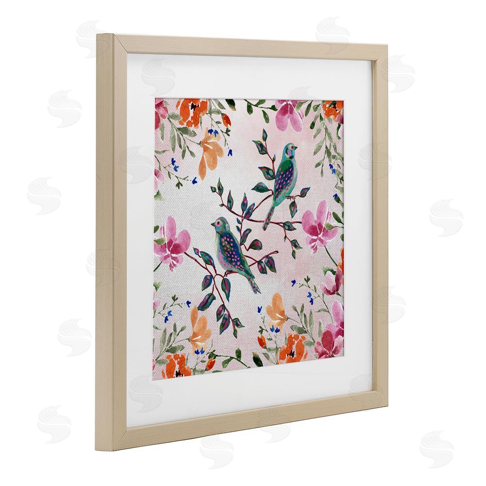 Adonna Ebrahimi Two Birds & Country Florals Birch Framed Print Under Glass Art