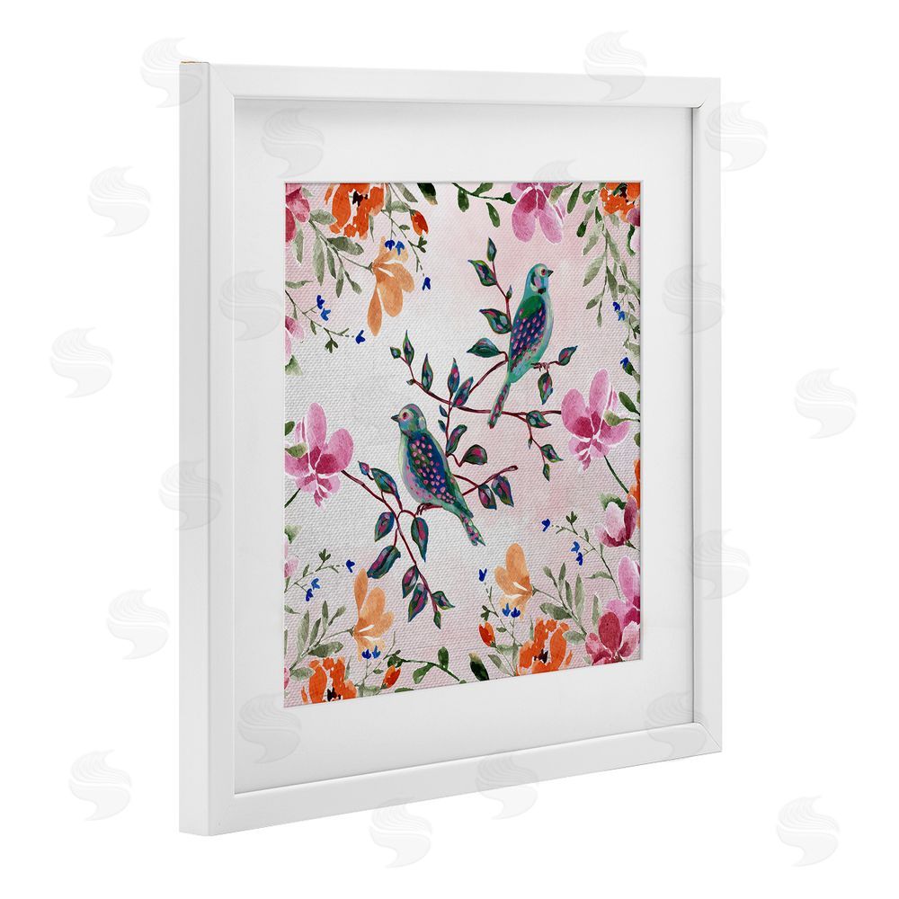Adonna Ebrahimi Two Birds & Country Florals White Framed Print Under Glass Art