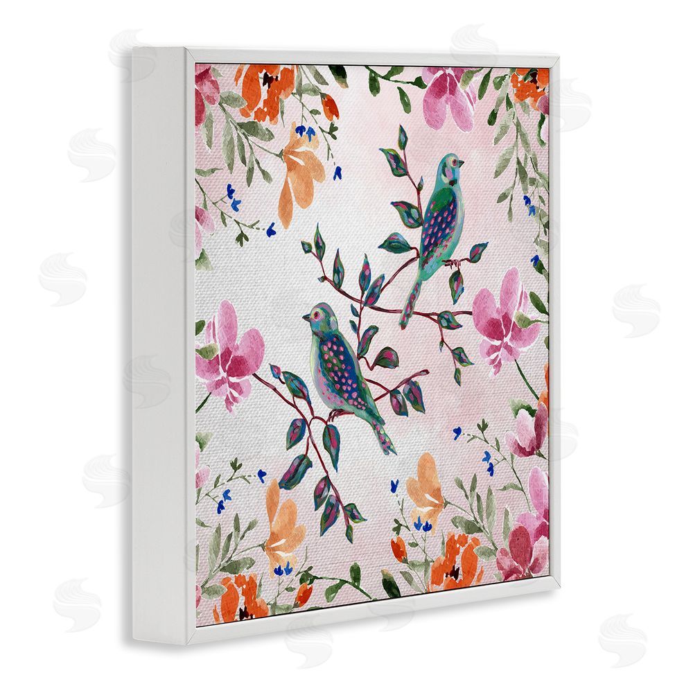 Adonna Ebrahimi Two Birds & Country Florals White Frame Giclee Art Print