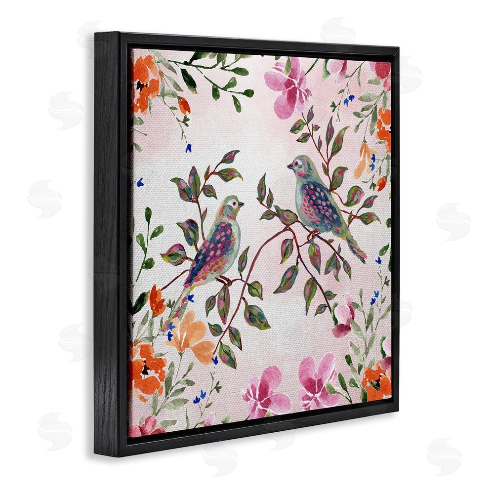 Adonna Ebrahimi Two Birds with Florals Black Floating Frame Canvas Wall Art Print