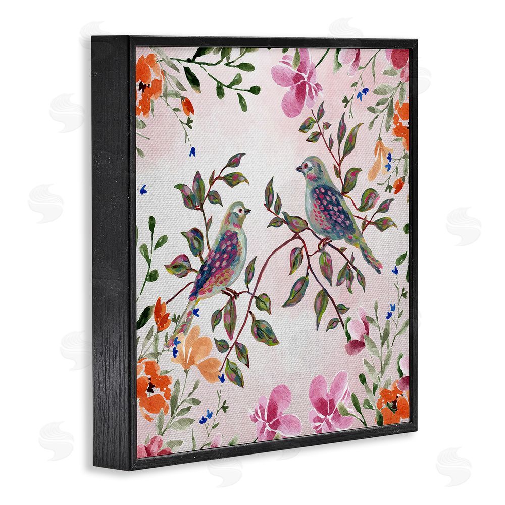 Adonna Ebrahimi Two Birds with Florals Black Framed Giclee Art Print