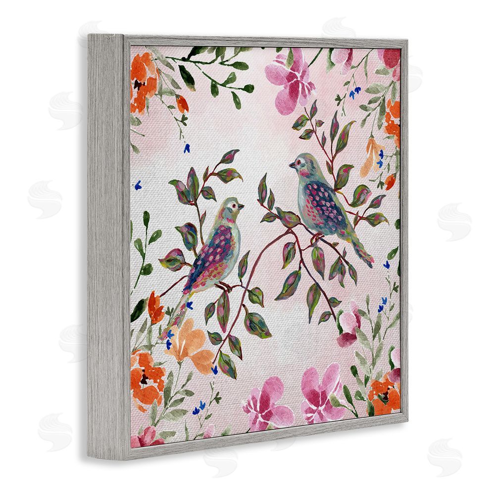 Adonna Ebrahimi Two Birds with Florals Gray Framed Giclee Art Print