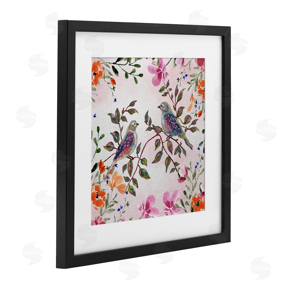 Adonna Ebrahimi Two Birds with Florals Black Framed Print Under Glass Art