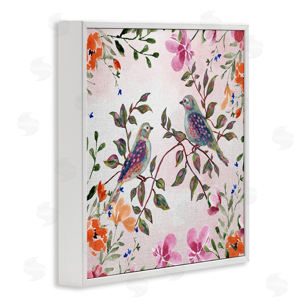 Adonna Ebrahimi Two Birds with Florals White Frame Giclee Art Print