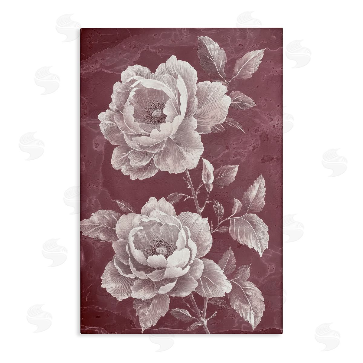 Annabelle Hall Chambermaid Blooms on Maroon Canvas Wall Art Print