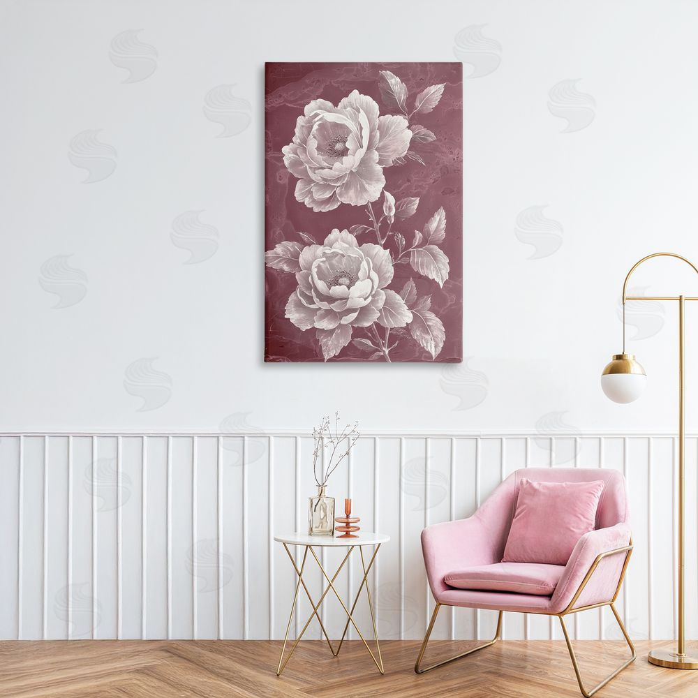Annabelle Hall Chambermaid Blooms on Maroon Printed Wall Art in Room