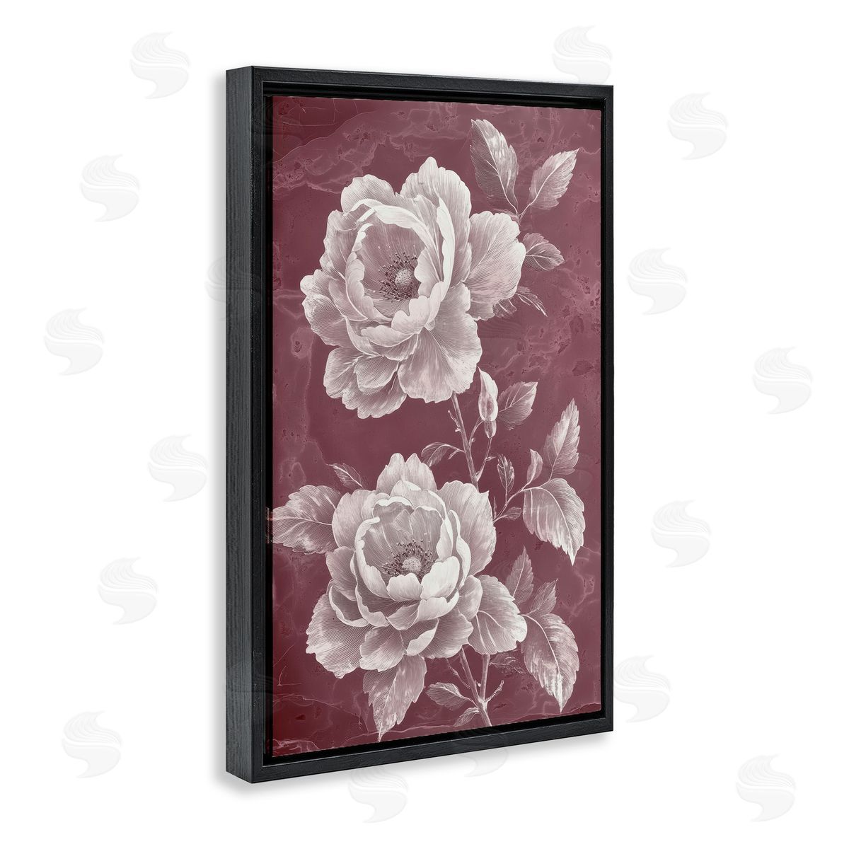 Annabelle Hall Chambermaid Blooms on Maroon Black Floating Frame Canvas Wall Art Print