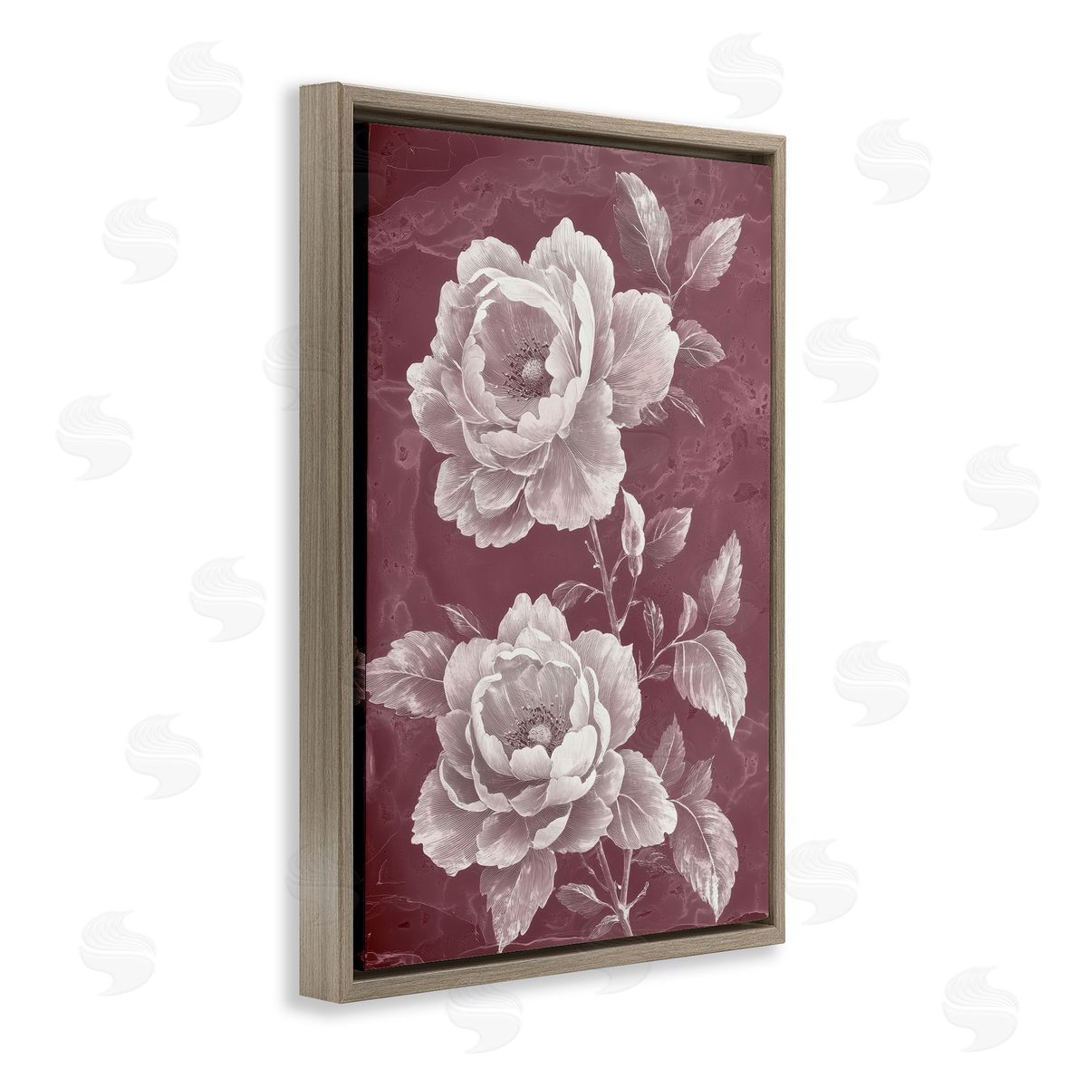 Annabelle Hall Chambermaid Blooms on Maroon Brown Floating Frame Canvas Art Print